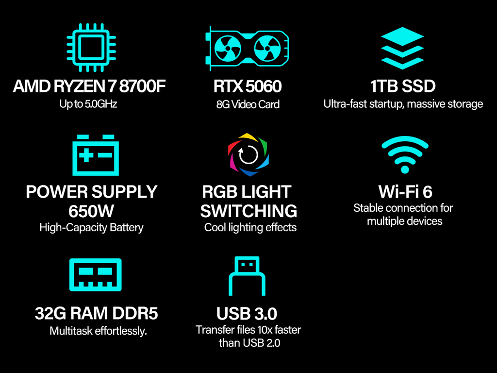 WIWB Gaming Computer  AMD Ryzen 7 8700F