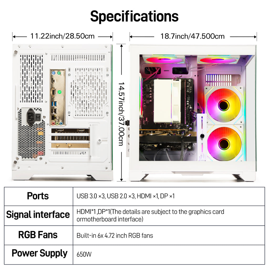 Gaming PC Desktop Computer - Ryzen 5 5500, Radeon RX 6500XT 4GB, 16GB DDR4 RAM, 512GB NVME SSD, Prebuilt Tower for 1080P Gaming, Streaming, School & Home Office (White)