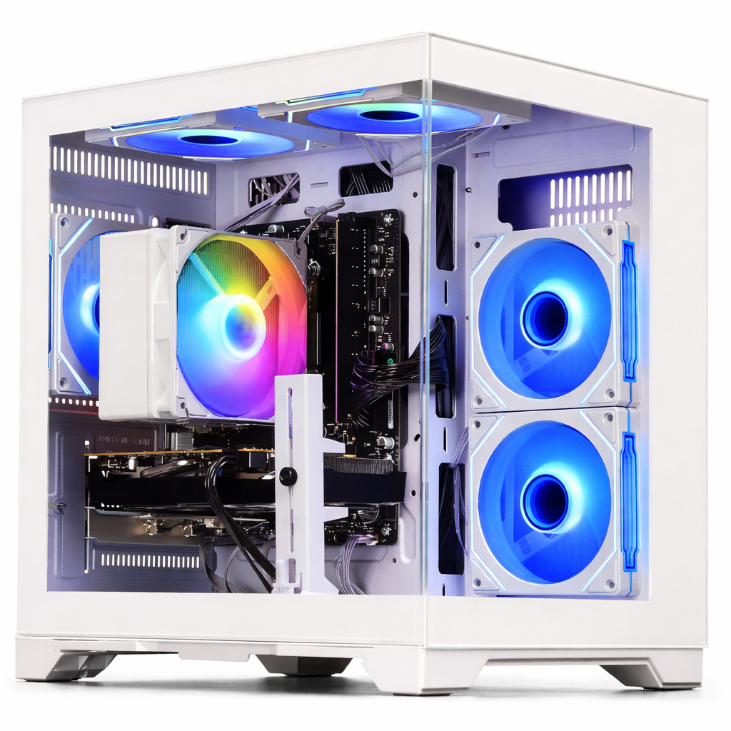 Gaming PC Desktop Computer - Ryzen 5 5500, Radeon RX 6500XT 4GB, 16GB DDR4 RAM, 512GB NVME SSD, Prebuilt Tower for 1080P Gaming, Streaming, School & Home Office (White)