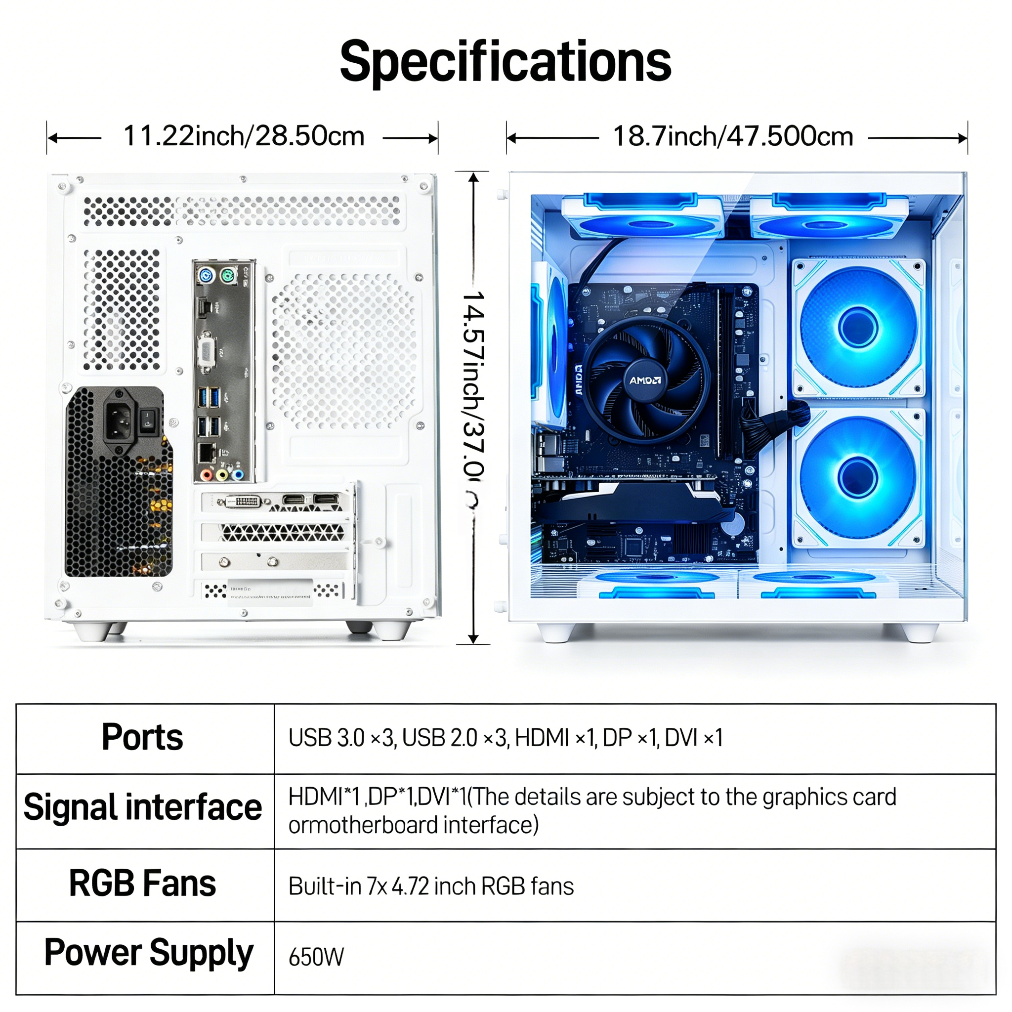 WIWB Gaming Desktop PC, Ryzen 5 3500X, RX560 4G, 16GB RAM, 512GB SSD, WiFi6, White