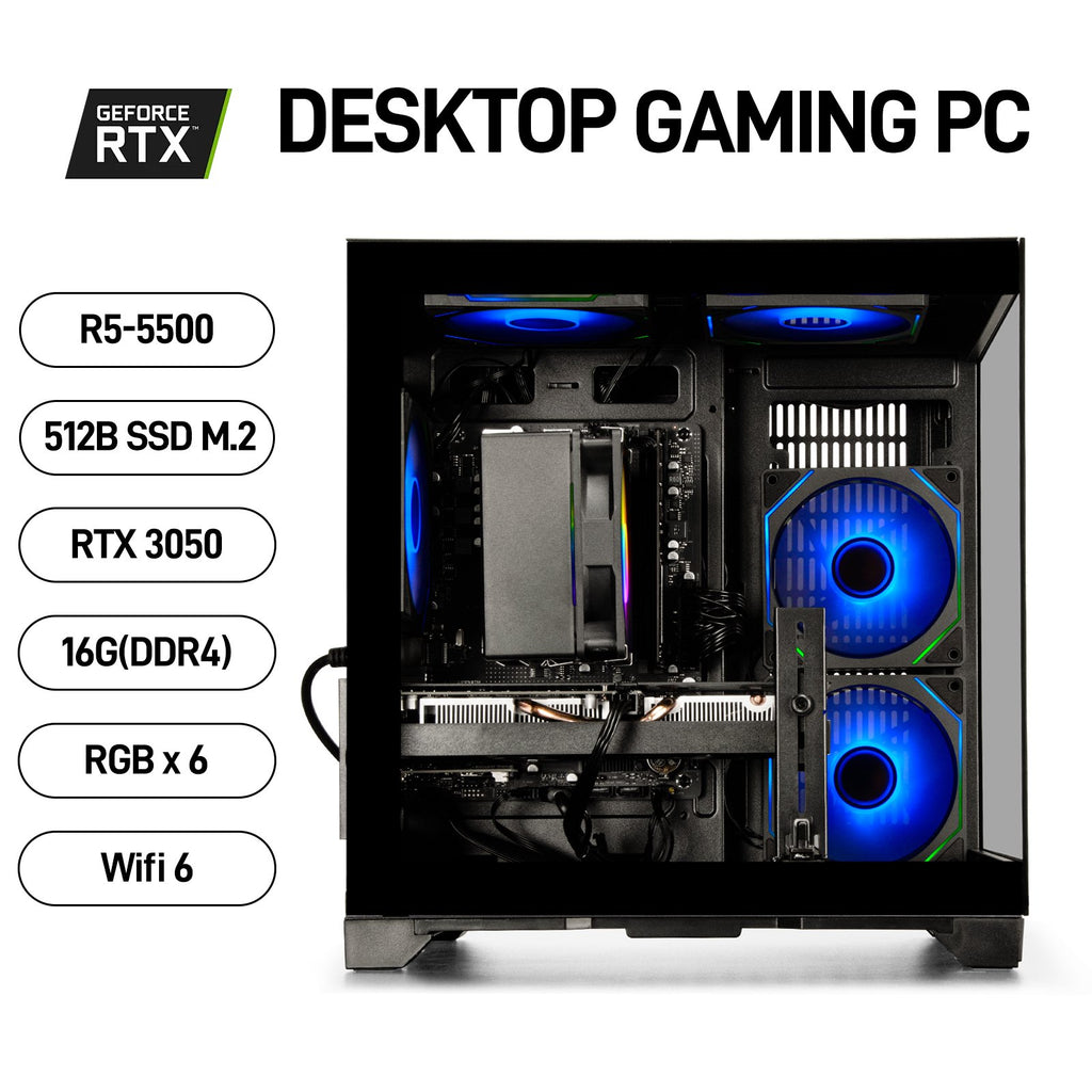 WIWB Desktop PC Computer Gaming PC: AMD Ryzen 5 5500 | RTX 3050 | 16GB DDR4 | 1TB SSD | WiFi 6 | 1080p Esports Machine