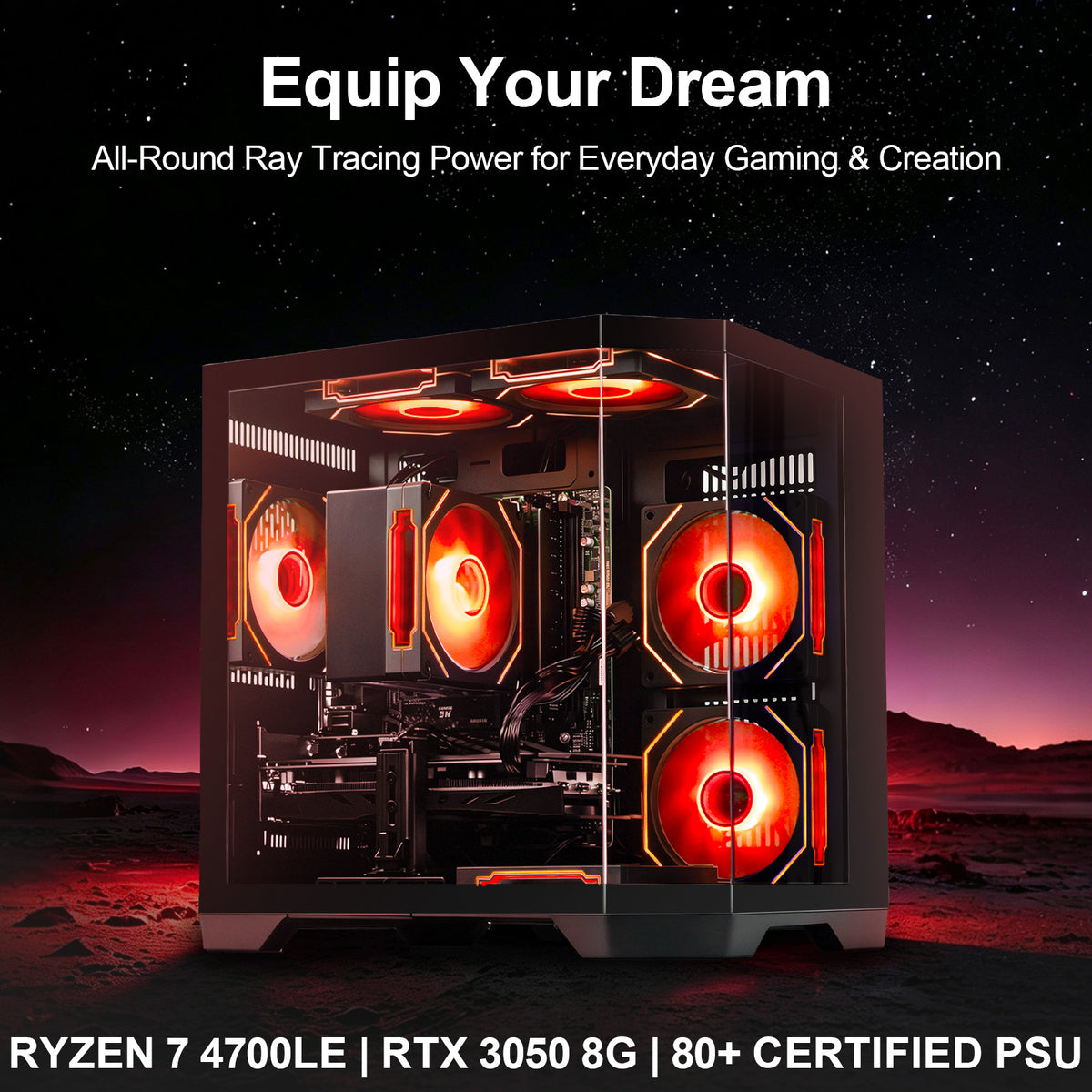 WIWB Gaming Desktop PC, Ryzen 7 4700LE, GeForce RTX 3050 8GB, 16GB DDR4 RAM, 512GB SSD, A520