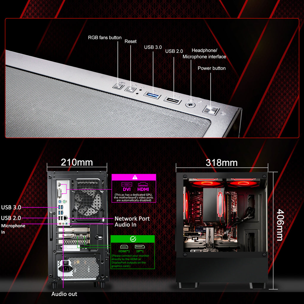 WIWB Gaming PC Desktop, Ryzen 7 4700LE, RX 580 8GB, 16GB DDR4 XMP RAM, 512GB SSD, MSI A520