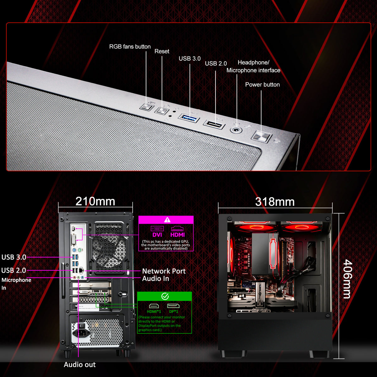 WIWB Gaming PC Desktop, Ryzen 7 4700LE, RX 580 8GB, 16GB DDR4 XMP RAM, 512GB SSD, MSI A520
