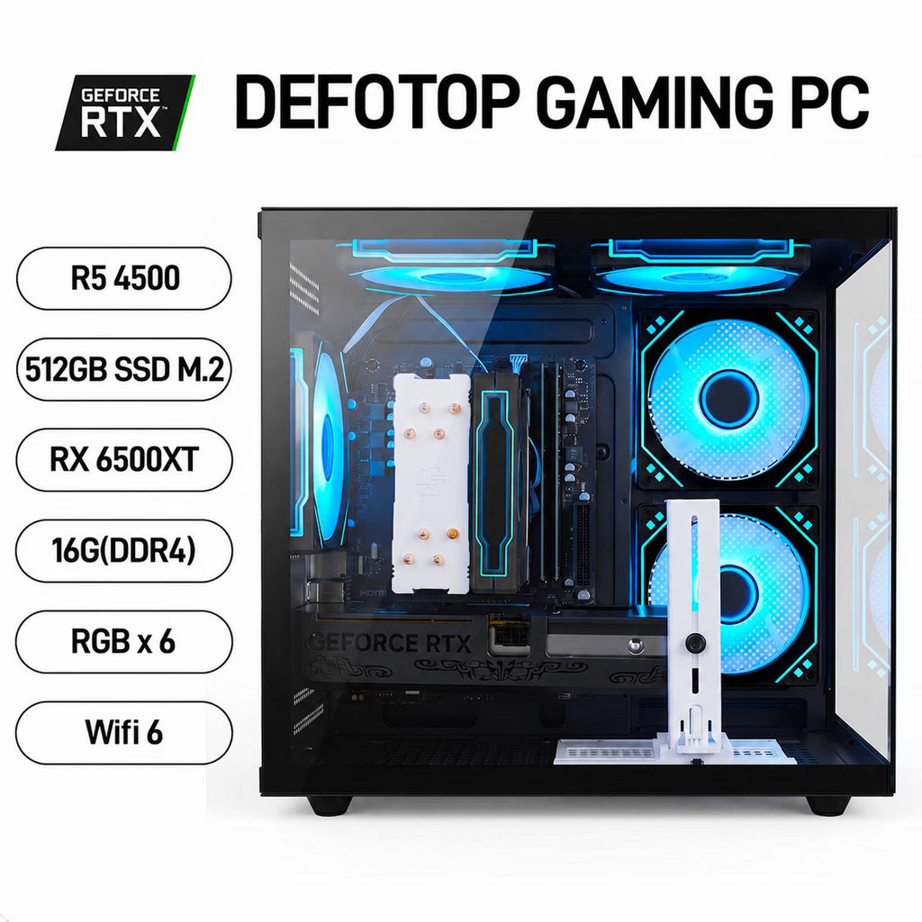 WIWB Gaming PC, Ryzen 5 4500, RX 6500 XT 4GB, 16GB DDR4, 512GB SSD, A520 Motherboard, WiFi 6